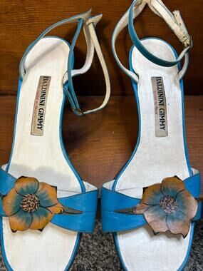 Vintage Baldinini Gimmy Hand Painted Leather Flower Heels, Size 6